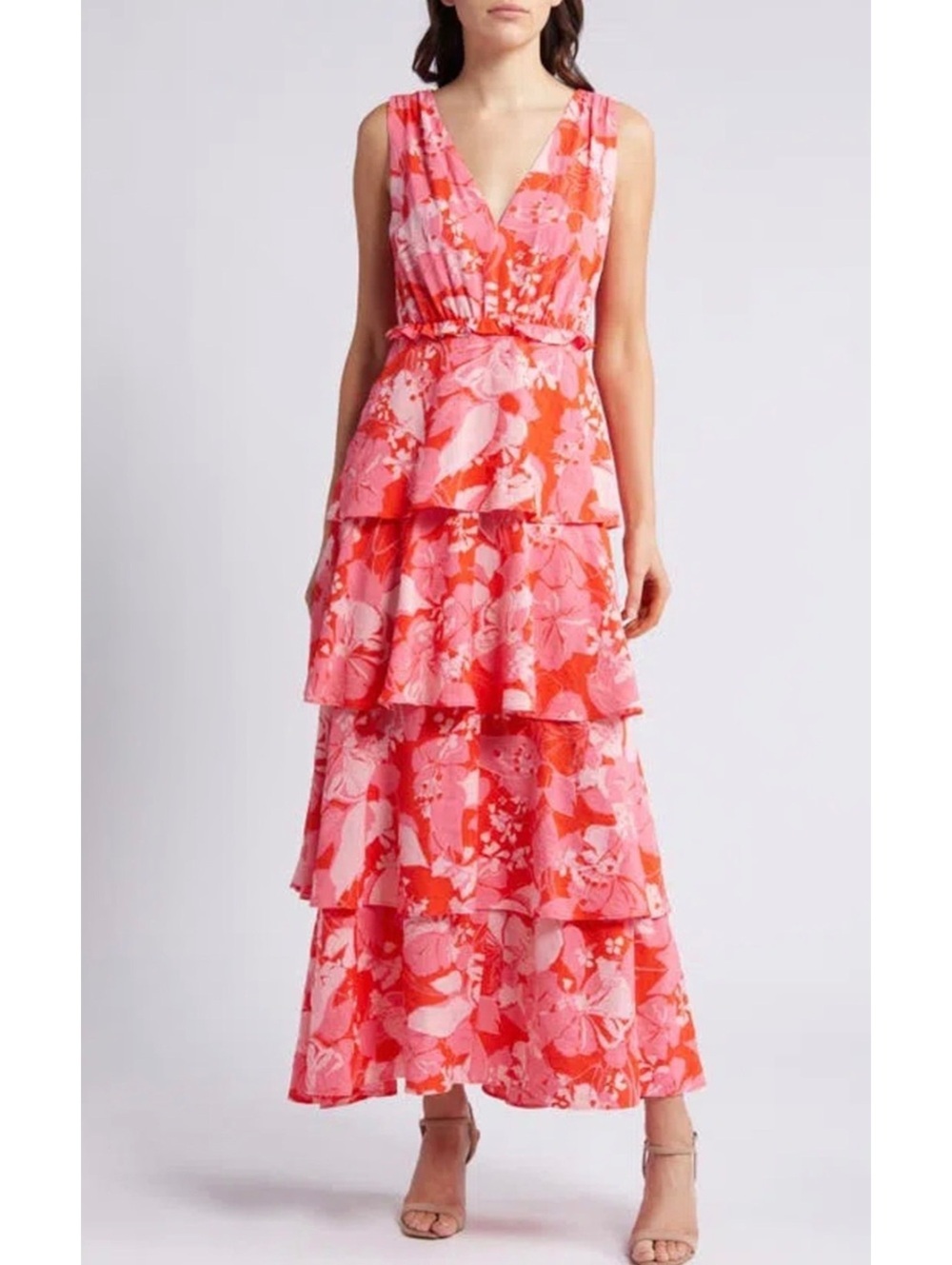 Chelsea 28 Red G-Pink Sades Bloom Maxi Dress Sz S
